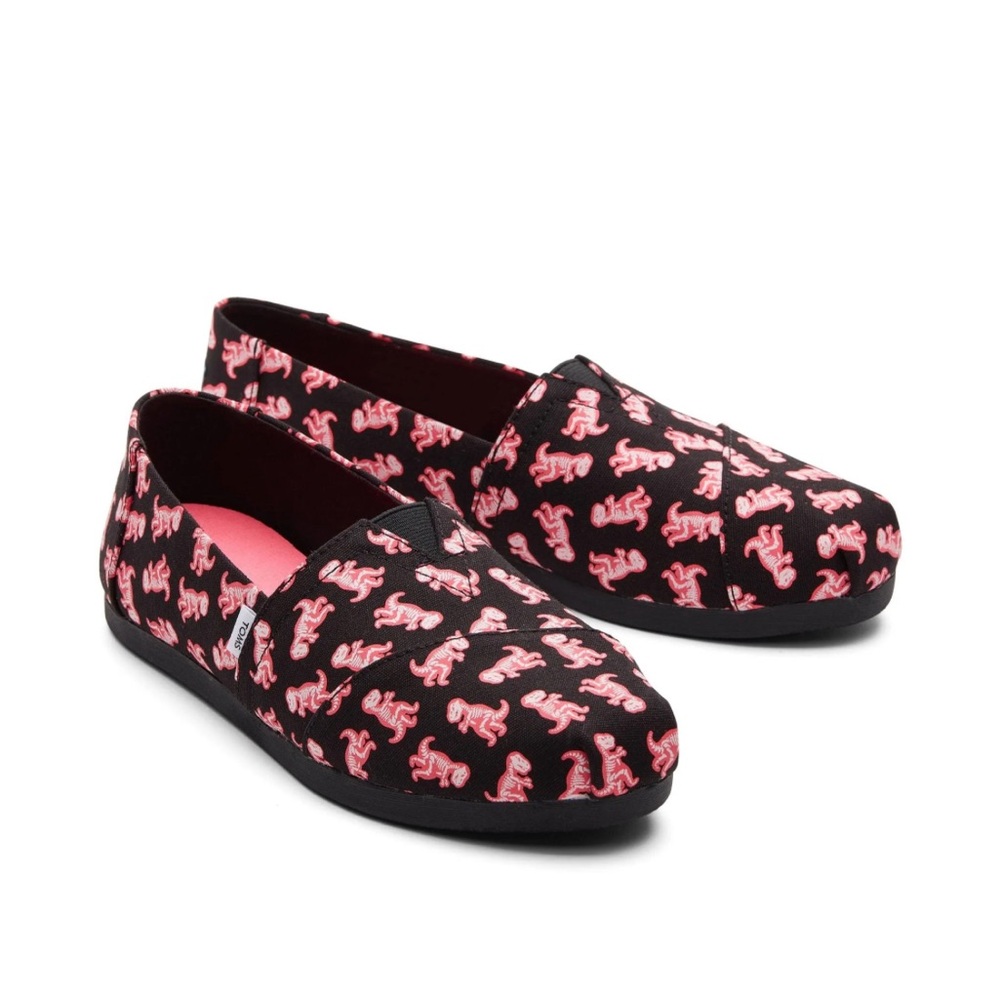 TOMS Women's Pink Dinosaur Alpargata Shoes Glow in the Dark Neon T-Rex